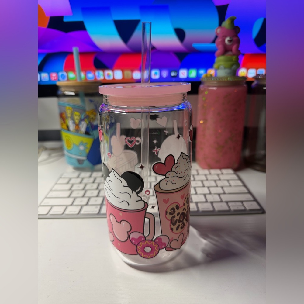 Cute Pink Heart Tumbler with Straw